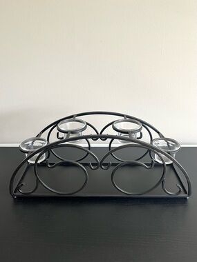 Black Metal Votive Tea light Candle Holder Scroll Design Ornate Decor 16.5 Inch